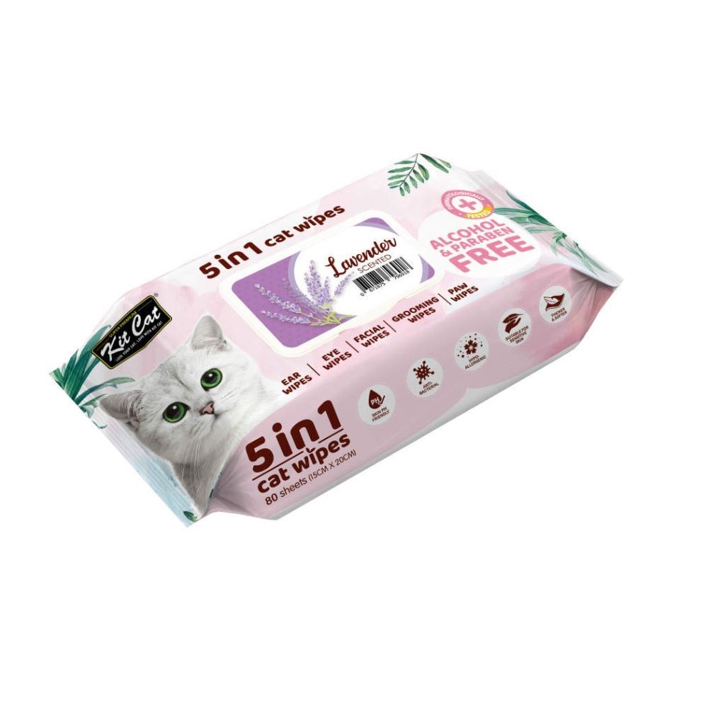 KIT CAT WET WIPES 5 IN 1 LAVENDER SCENTED 80 PCS