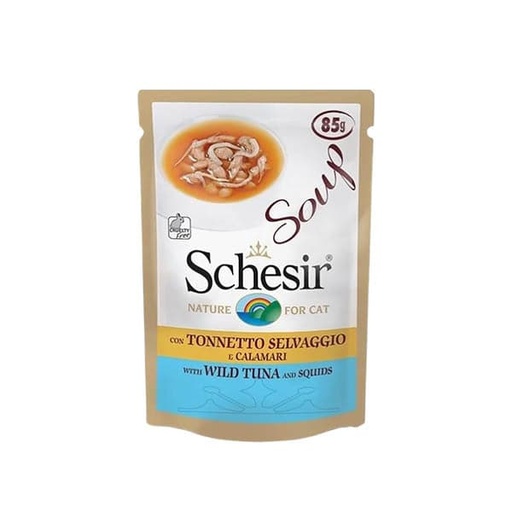 SCHESIR CAT SOUP WILD TUNA AND SQUIDS  POUCH 85G